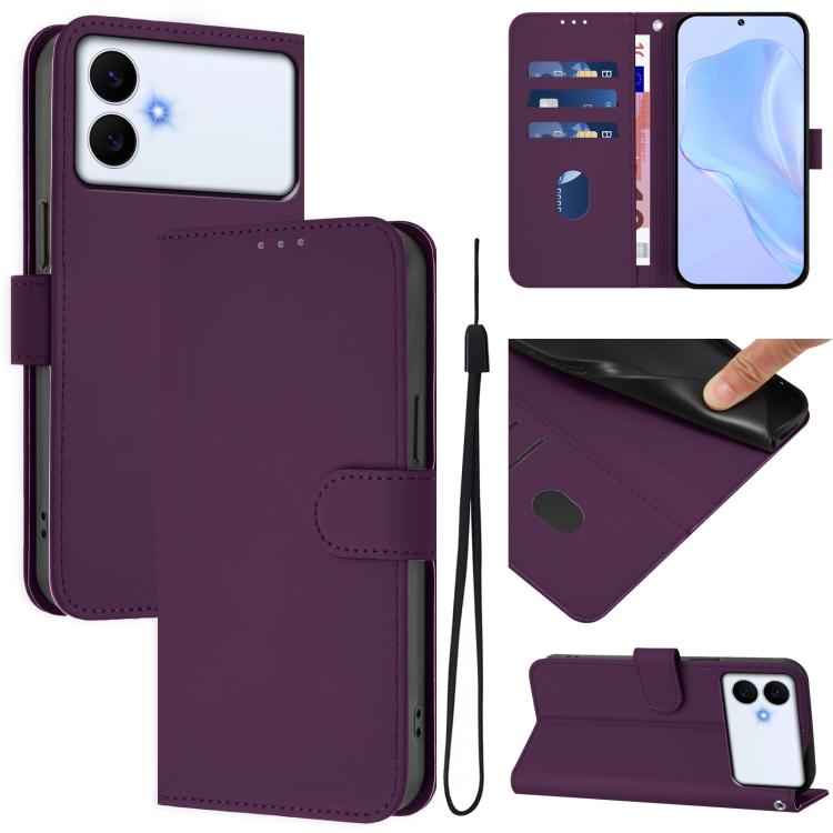 Skin Feel Solid Color Leather Phone Case with Lanyard, For Samsung Galaxy S26 Edge 5G, For Samsung Galaxy S26 Ultra 5G