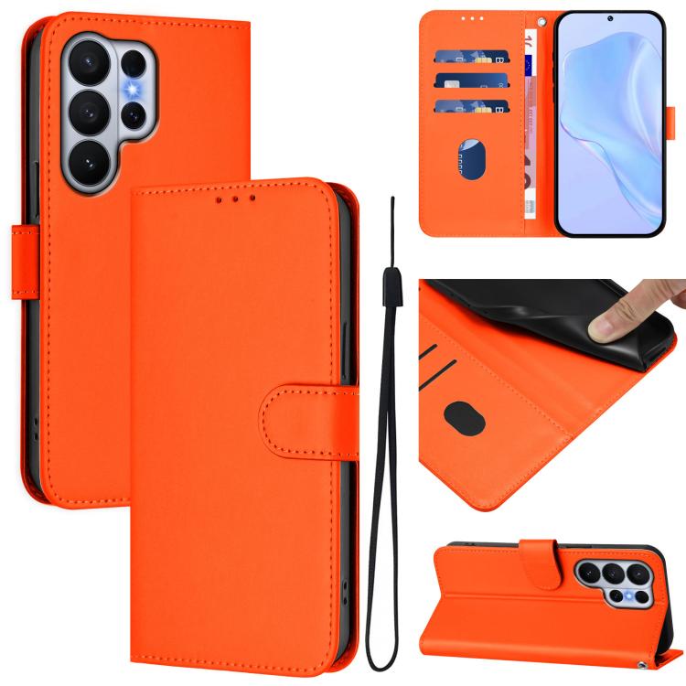 Skin Feel Solid Color Leather Phone Case with Lanyard, For Samsung Galaxy S26 Edge 5G, For Samsung Galaxy S26 Ultra 5G