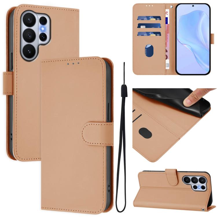 Skin Feel Solid Color Leather Phone Case with Lanyard, For Samsung Galaxy S26 Edge 5G, For Samsung Galaxy S26 Ultra 5G