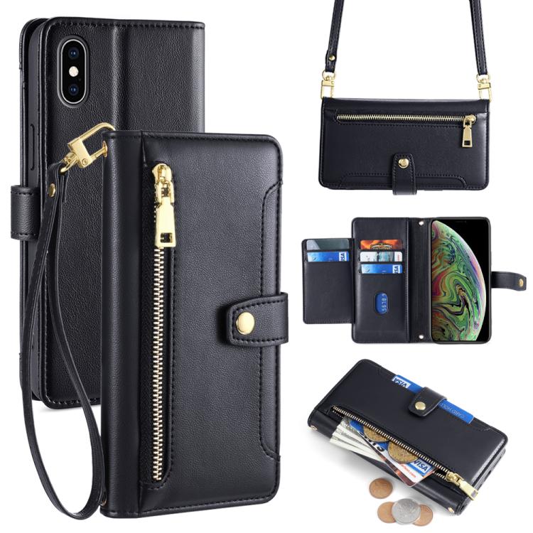 Sheep Texture Cross-body Zipper Wallet Leather Phone Case