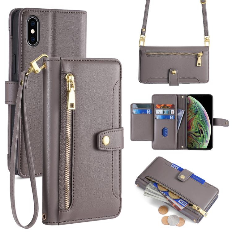 Sheep Texture Cross-body Zipper Wallet Leather Phone Case