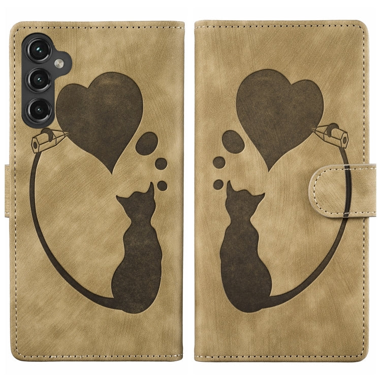 Pen Heart Cat Embossed Leather Phone Case, For Galaxy S26 FE 5G, For Samsung Galaxy S26+ 5G, For Samsung Galaxy S26 Ultra 5G, For Samsung Galaxy S26 5G, For Samsung Galaxy S25 FE 5G, For Samsung Galaxy S25 5G, For Samsung Galaxy S25+ 5G                ...