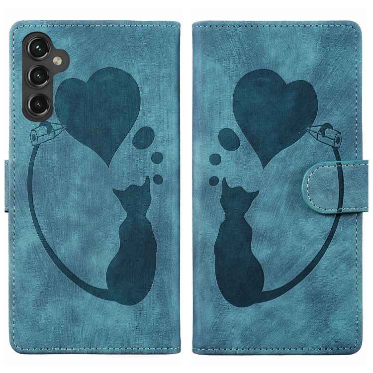 Pen Heart Cat Embossed Leather Phone Case, For Samsung Galaxy S26+ 5G, For Samsung Galaxy S26 Ultra 5G, For Samsung Galaxy S26 5G, For Samsung Galaxy S25 FE 5G, For Samsung Galaxy S25 5G, For Samsung Galaxy S25+ 5G, For Samsung Galaxy S25 Ultra 5G