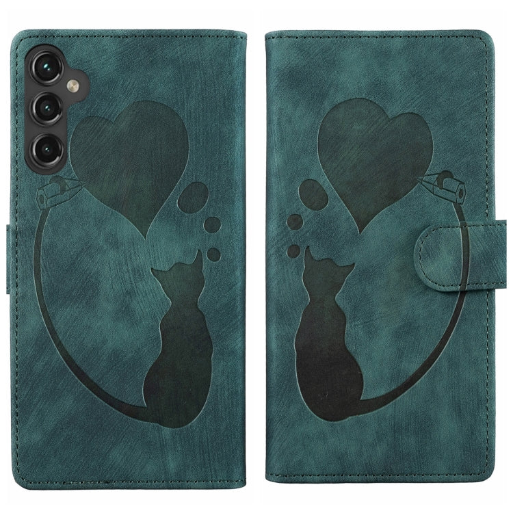 Pen Heart Cat Embossed Leather Phone Case, For Galaxy S26 FE 5G, For Samsung Galaxy S26+ 5G, For Samsung Galaxy S26 Ultra 5G, For Samsung Galaxy S26 5G, For Samsung Galaxy S25 FE 5G, For Samsung Galaxy S25 5G, For Samsung Galaxy S25+ 5G                ...