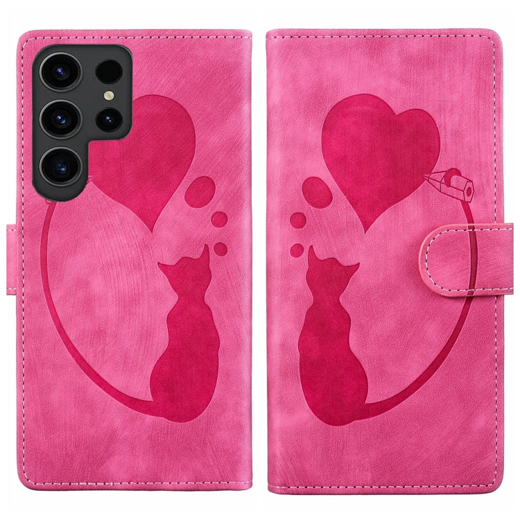 Pen Heart Cat Embossed Leather Phone Case, For Galaxy S26 FE 5G, For Samsung Galaxy S26+ 5G, For Samsung Galaxy S26 Ultra 5G, For Samsung Galaxy S26 5G, For Samsung Galaxy S25 FE 5G, For Samsung Galaxy S25 5G, For Samsung Galaxy S25+ 5G                ...