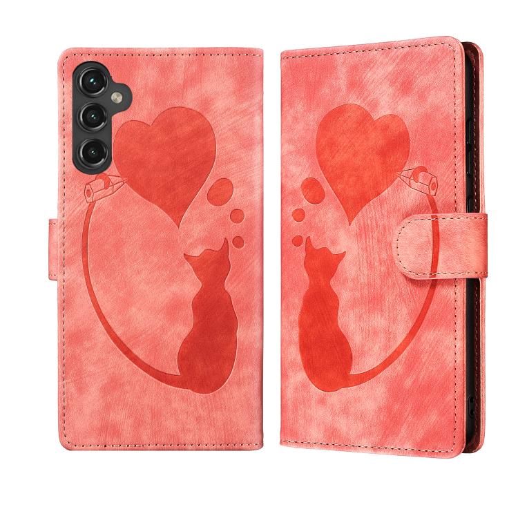 Pen Heart Cat Embossed Leather Phone Case, For Galaxy S26 FE 5G, For Samsung Galaxy S26+ 5G, For Samsung Galaxy S26 Ultra 5G, For Samsung Galaxy S26 5G, For Samsung Galaxy S25 FE 5G, For Samsung Galaxy S25 5G, For Samsung Galaxy S25+ 5G                ...