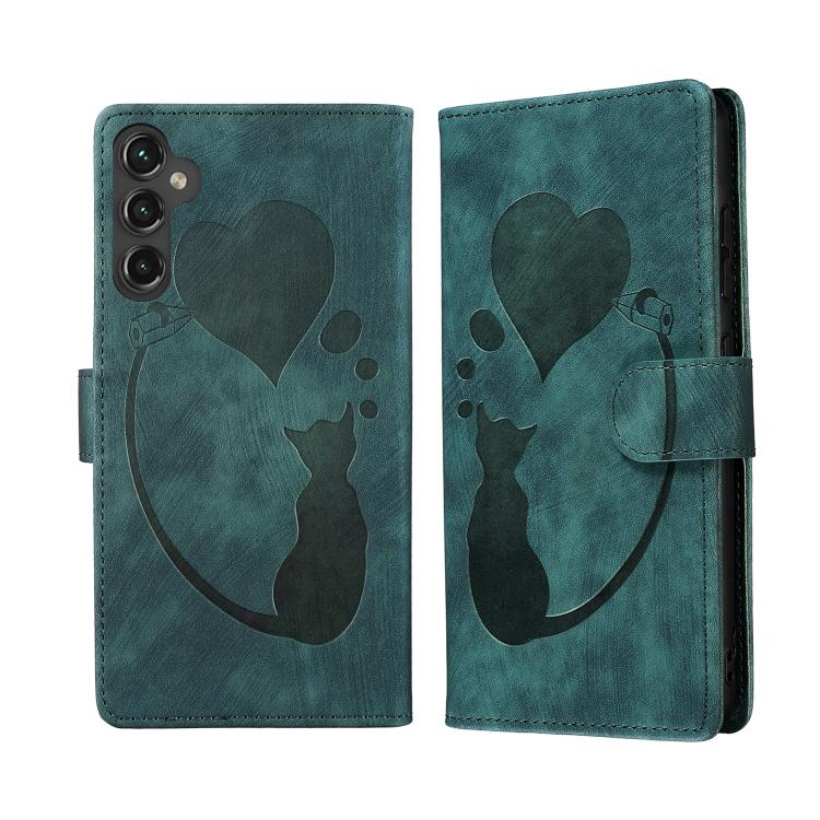 Pen Heart Cat Embossed Leather Phone Case, For Galaxy S26 FE 5G, For Samsung Galaxy S26+ 5G, For Samsung Galaxy S26 Ultra 5G, For Samsung Galaxy S26 5G, For Samsung Galaxy S25 FE 5G, For Samsung Galaxy S25 5G, For Samsung Galaxy S25+ 5G                ...