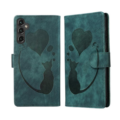 Pen Heart Cat Embossed Leather Phone Case, For Galaxy S26 FE 5G, For Samsung Galaxy S26+ 5G, For Samsung Galaxy S26 Ultra 5G, For Samsung Galaxy S26 5G, For Samsung Galaxy S25 FE 5G, For Samsung Galaxy S25 5G, For Samsung Galaxy S25+ 5G                ...