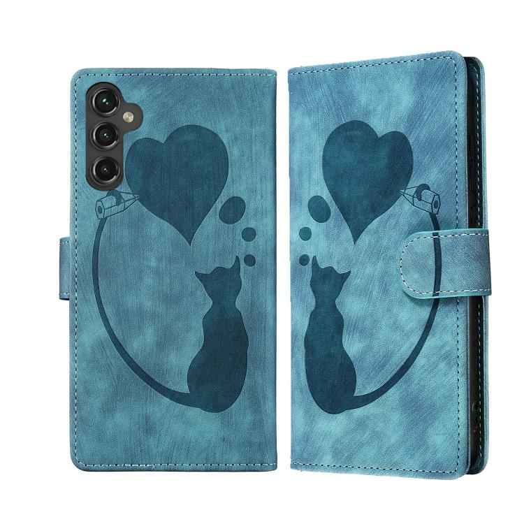 Pen Heart Cat Embossed Leather Phone Case, For Samsung Galaxy S26+ 5G, For Samsung Galaxy S26 Ultra 5G, For Samsung Galaxy S26 5G, For Samsung Galaxy S25 FE 5G, For Samsung Galaxy S25 5G, For Samsung Galaxy S25+ 5G, For Samsung Galaxy S25 Ultra 5G