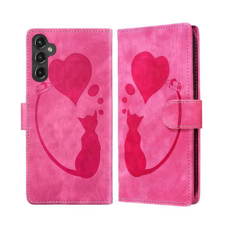 Pen Heart Cat Embossed Leather Phone Case, For Samsung Galaxy S26+ 5G, For Samsung Galaxy S26 Ultra 5G, For Samsung Galaxy S26 5G, For Samsung Galaxy S25 FE 5G, For Samsung Galaxy S25 5G, For Samsung Galaxy S25+ 5G, For Samsung Galaxy S25 Ultra 5G