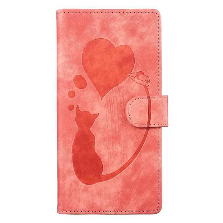 Pen Heart Cat Embossed Leather Phone Case, For Samsung Galaxy S26+ 5G, For Samsung Galaxy S26 Ultra 5G, For Samsung Galaxy S26 5G, For Samsung Galaxy S25 FE 5G, For Samsung Galaxy S25 5G, For Samsung Galaxy S25+ 5G, For Samsung Galaxy S25 Ultra 5G