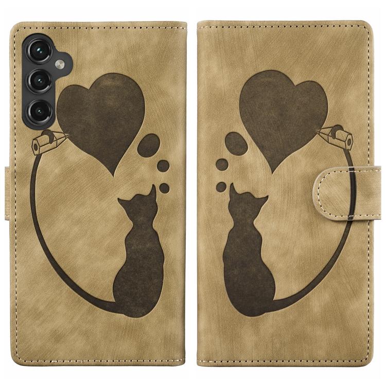 Pen Heart Cat Embossed Leather Phone Case, For Galaxy S26 FE 5G, For Samsung Galaxy S26+ 5G, For Samsung Galaxy S26 Ultra 5G, For Samsung Galaxy S26 5G, For Samsung Galaxy S25 FE 5G, For Samsung Galaxy S25 5G, For Samsung Galaxy S25+ 5G                ...