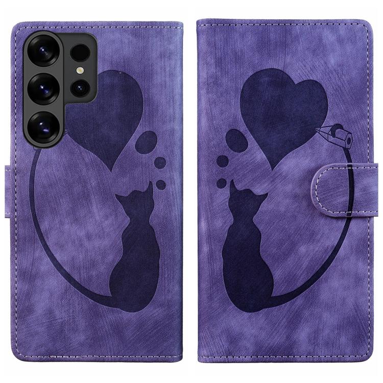 Pen Heart Cat Embossed Leather Phone Case, For Galaxy S26 FE 5G, For Samsung Galaxy S26+ 5G, For Samsung Galaxy S26 Ultra 5G, For Samsung Galaxy S26 5G, For Samsung Galaxy S25 FE 5G, For Samsung Galaxy S25 5G, For Samsung Galaxy S25+ 5G                ...