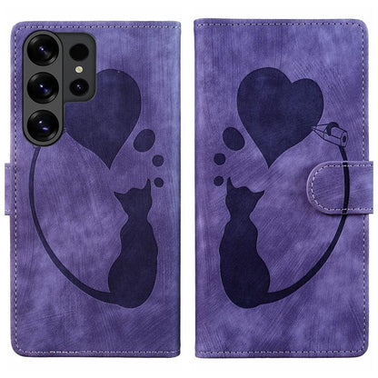 Pen Heart Cat Embossed Leather Phone Case, For Galaxy S26 FE 5G, For Samsung Galaxy S26+ 5G, For Samsung Galaxy S26 Ultra 5G, For Samsung Galaxy S26 5G, For Samsung Galaxy S25 FE 5G, For Samsung Galaxy S25 5G, For Samsung Galaxy S25+ 5G                ...