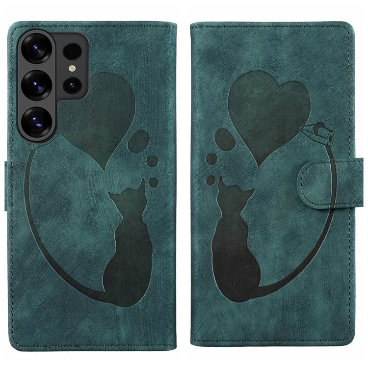 Pen Heart Cat Embossed Leather Phone Case, For Galaxy S26 FE 5G, For Samsung Galaxy S26+ 5G, For Samsung Galaxy S26 Ultra 5G, For Samsung Galaxy S26 5G, For Samsung Galaxy S25 FE 5G, For Samsung Galaxy S25 5G, For Samsung Galaxy S25+ 5G                ...