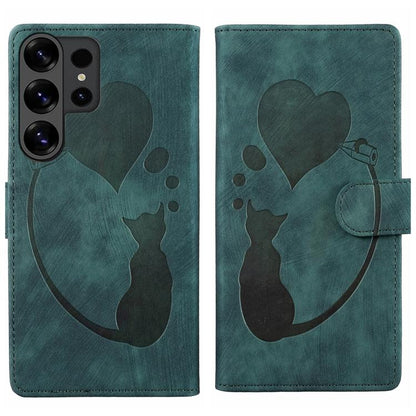 Pen Heart Cat Embossed Leather Phone Case, For Galaxy S26 FE 5G, For Samsung Galaxy S26+ 5G, For Samsung Galaxy S26 Ultra 5G, For Samsung Galaxy S26 5G, For Samsung Galaxy S25 FE 5G, For Samsung Galaxy S25 5G, For Samsung Galaxy S25+ 5G                ...