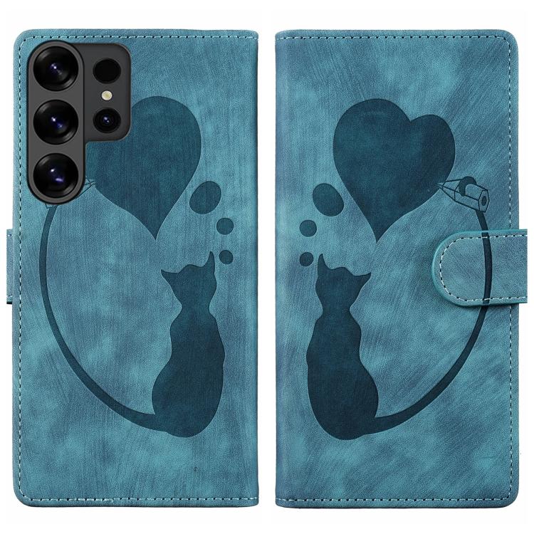 Pen Heart Cat Embossed Leather Phone Case, For Galaxy S26 FE 5G, For Samsung Galaxy S26+ 5G, For Samsung Galaxy S26 Ultra 5G, For Samsung Galaxy S26 5G, For Samsung Galaxy S25 FE 5G, For Samsung Galaxy S25 5G, For Samsung Galaxy S25+ 5G                ...