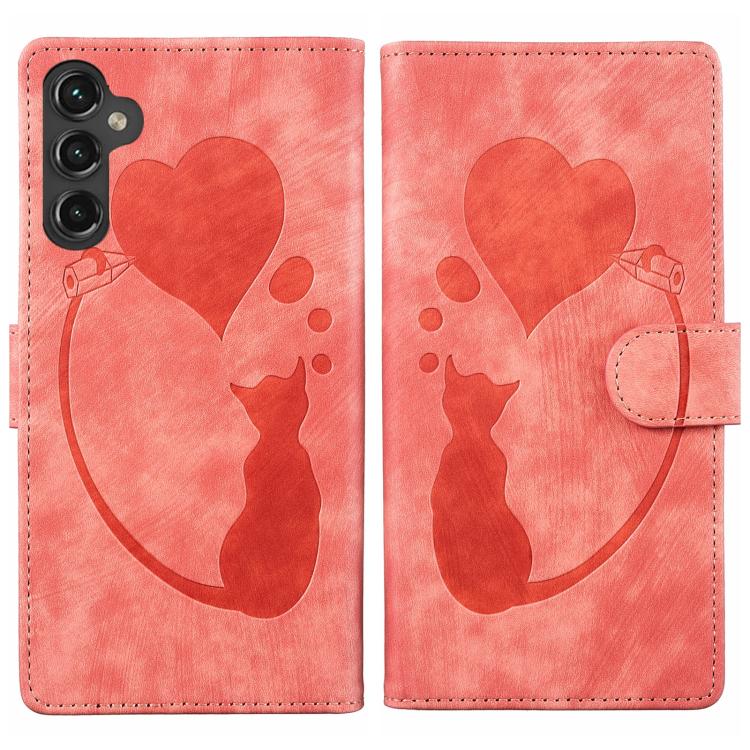 Pen Heart Cat Embossed Leather Phone Case, For Galaxy S26 FE 5G, For Samsung Galaxy S26+ 5G, For Samsung Galaxy S26 Ultra 5G, For Samsung Galaxy S26 5G, For Samsung Galaxy S25 FE 5G, For Samsung Galaxy S25 5G, For Samsung Galaxy S25+ 5G                ...