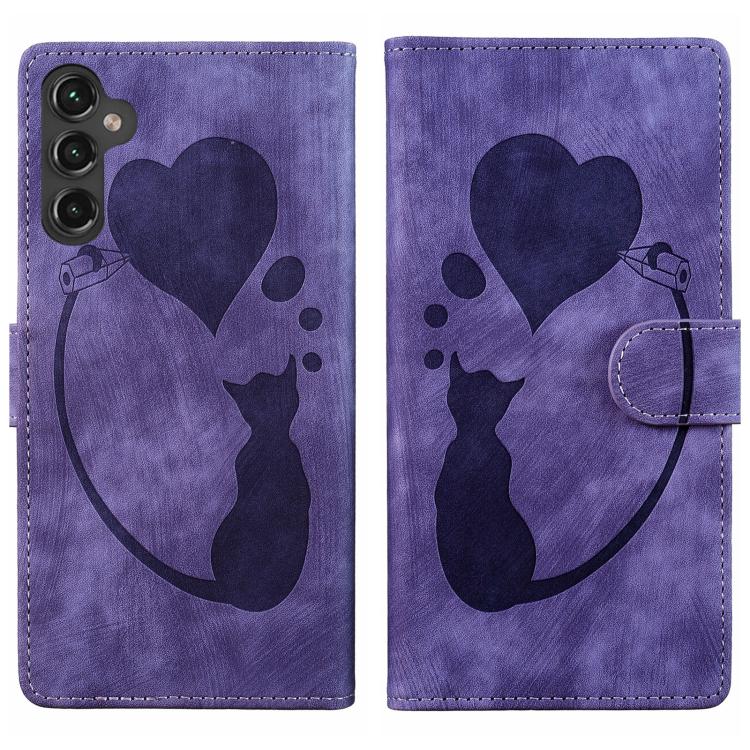 Pen Heart Cat Embossed Leather Phone Case, For Galaxy S26 FE 5G, For Samsung Galaxy S26+ 5G, For Samsung Galaxy S26 Ultra 5G, For Samsung Galaxy S26 5G, For Samsung Galaxy S25 FE 5G, For Samsung Galaxy S25 5G, For Samsung Galaxy S25+ 5G                ...