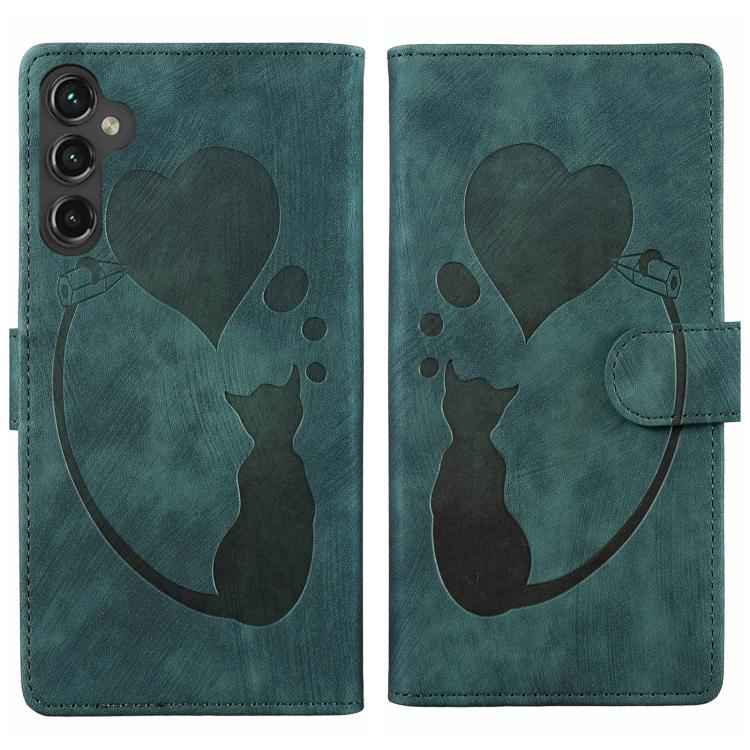 Pen Heart Cat Embossed Leather Phone Case, For Samsung Galaxy S26+ 5G, For Samsung Galaxy S26 Ultra 5G, For Samsung Galaxy S26 5G, For Samsung Galaxy S25 FE 5G, For Samsung Galaxy S25 5G, For Samsung Galaxy S25+ 5G, For Samsung Galaxy S25 Ultra 5G