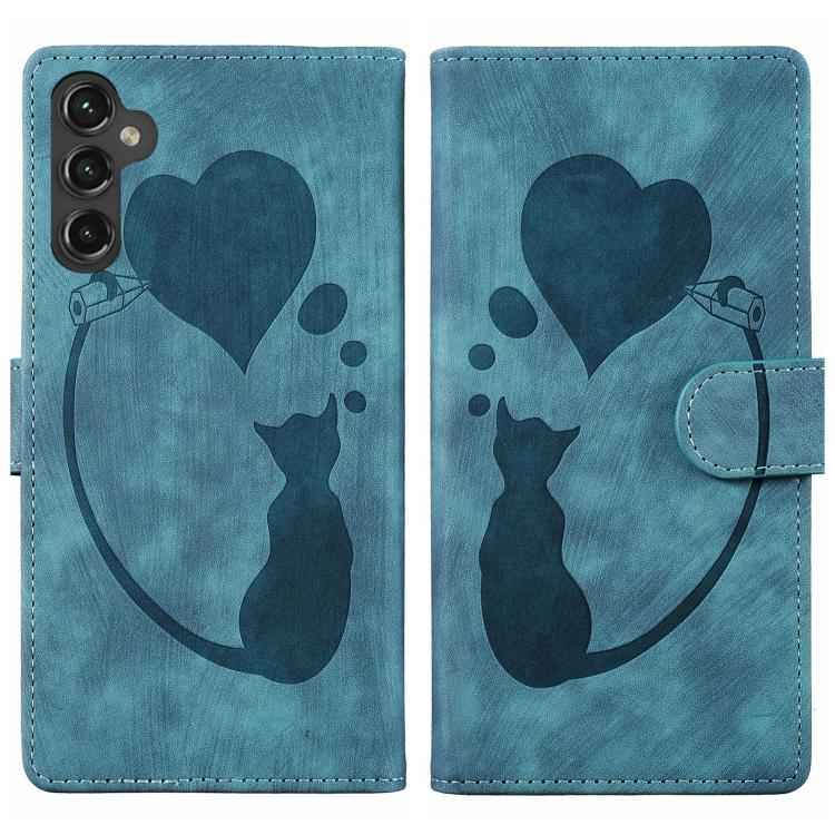 Pen Heart Cat Embossed Leather Phone Case, For Samsung Galaxy S26+ 5G, For Samsung Galaxy S26 Ultra 5G, For Samsung Galaxy S26 5G, For Samsung Galaxy S25 FE 5G, For Samsung Galaxy S25 5G, For Samsung Galaxy S25+ 5G, For Samsung Galaxy S25 Ultra 5G