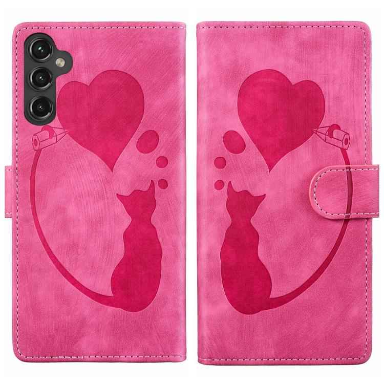 Pen Heart Cat Embossed Leather Phone Case, For Samsung Galaxy S26+ 5G, For Samsung Galaxy S26 Ultra 5G, For Samsung Galaxy S26 5G, For Samsung Galaxy S25 FE 5G, For Samsung Galaxy S25 5G, For Samsung Galaxy S25+ 5G, For Samsung Galaxy S25 Ultra 5G