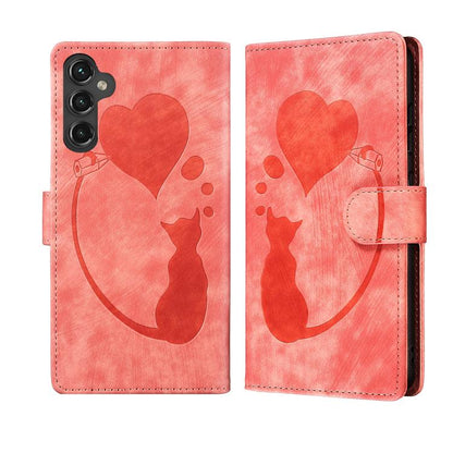 Pen Heart Cat Embossed Leather Phone Case, For Galaxy S26 FE 5G, For Samsung Galaxy S26+ 5G, For Samsung Galaxy S26 Ultra 5G, For Samsung Galaxy S26 5G, For Samsung Galaxy S25 FE 5G, For Samsung Galaxy S25 5G, For Samsung Galaxy S25+ 5G                ...