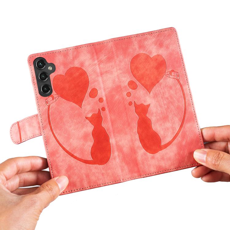 Pen Heart Cat Embossed Leather Phone Case, For Galaxy S26 FE 5G, For Samsung Galaxy S26+ 5G, For Samsung Galaxy S26 Ultra 5G, For Samsung Galaxy S26 5G, For Samsung Galaxy S25 FE 5G, For Samsung Galaxy S25 5G, For Samsung Galaxy S25+ 5G                ...