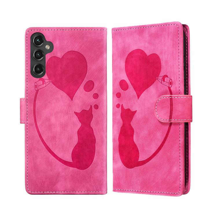 Pen Heart Cat Embossed Leather Phone Case, For Galaxy S26 FE 5G, For Samsung Galaxy S26+ 5G, For Samsung Galaxy S26 Ultra 5G, For Samsung Galaxy S26 5G, For Samsung Galaxy S25 FE 5G, For Samsung Galaxy S25 5G, For Samsung Galaxy S25+ 5G                ...