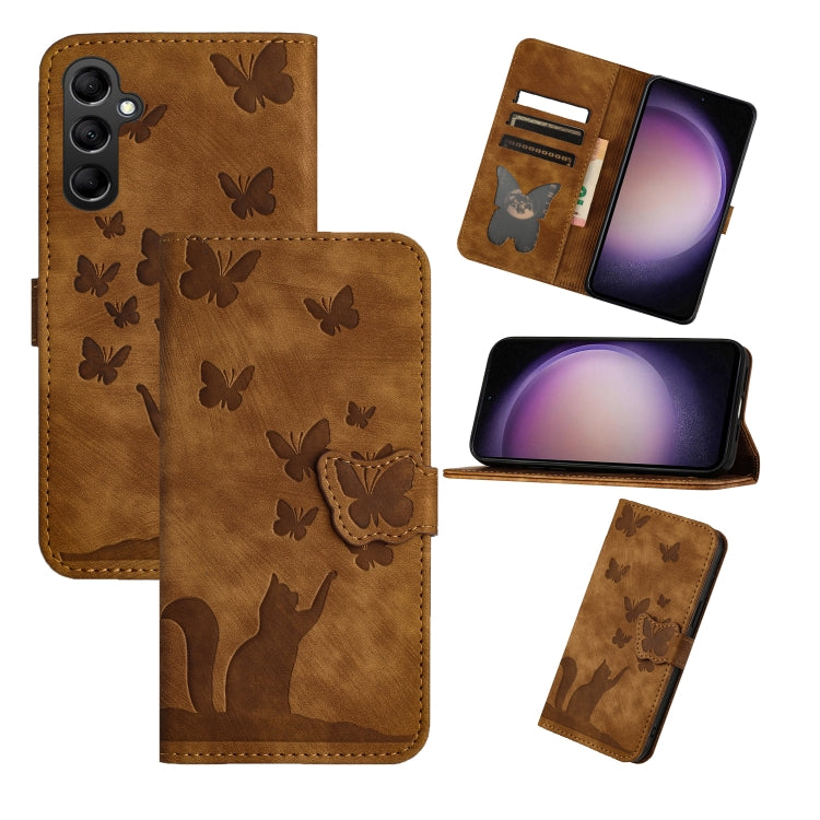 Butterfly Cat Embossing Flip Leather Phone Case, For Samsung Galaxy S26+ 5G, For Samsung Galaxy S26 Edge 5G, For Samsung Galaxy S26 Ultra 5G, For Samsung Galaxy S26 5G, For Samsung Galaxy S25 FE 5G, For Samsung Galaxy S25 5G, For Samsung Galaxy S25+ 5G...