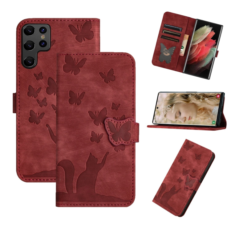 Butterfly Cat Embossing Flip Leather Phone Case, For Samsung Galaxy S26+ 5G, For Samsung Galaxy S26 Edge 5G, For Samsung Galaxy S26 Ultra 5G, For Samsung Galaxy S26 5G, For Samsung Galaxy S25 FE 5G, For Samsung Galaxy S25 5G, For Samsung Galaxy S25+ 5G...