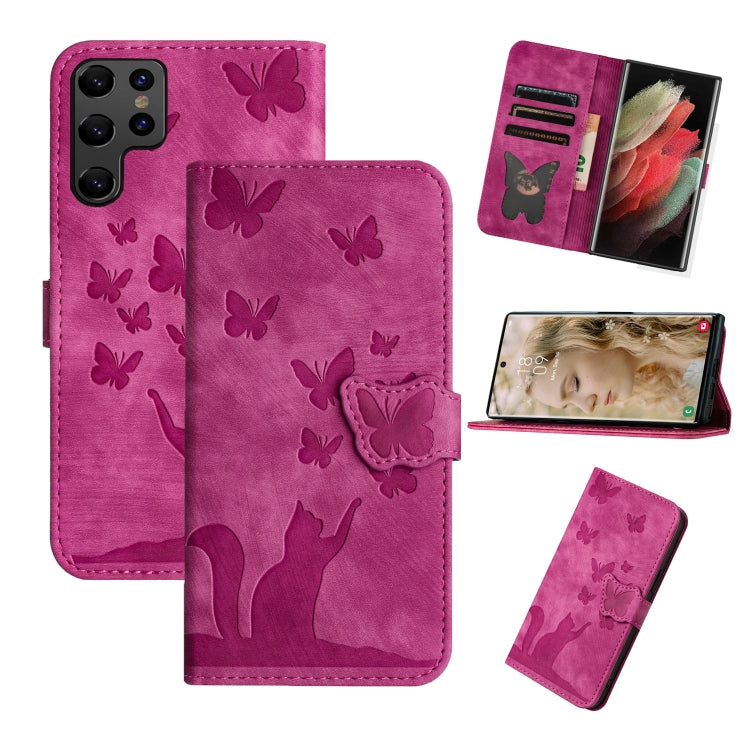 Butterfly Cat Embossing Flip Leather Phone Case, For Samsung Galaxy S26+ 5G, For Samsung Galaxy S26 Edge 5G, For Samsung Galaxy S26 Ultra 5G, For Samsung Galaxy S26 5G, For Samsung Galaxy S25 FE 5G, For Samsung Galaxy S25 5G, For Samsung Galaxy S25+ 5G...