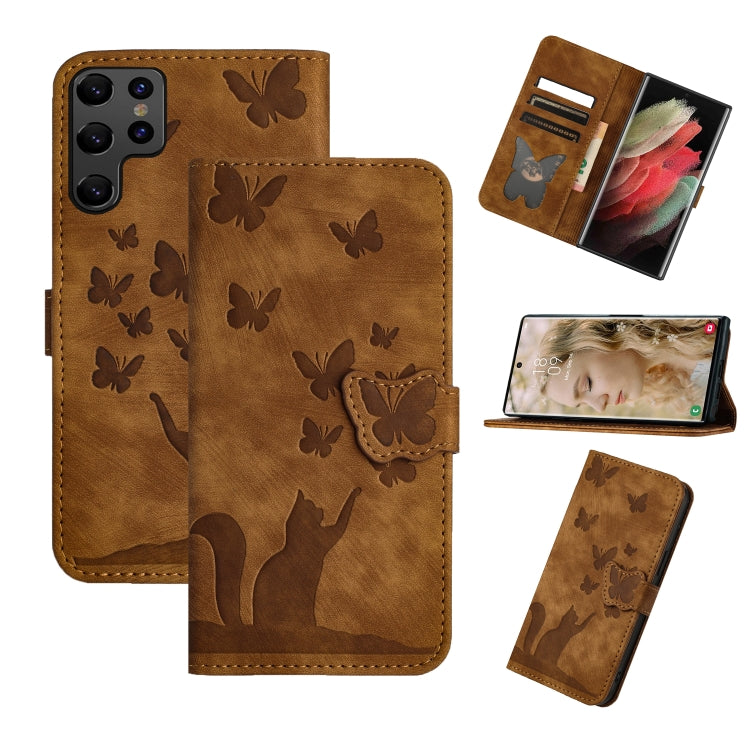 Butterfly Cat Embossing Flip Leather Phone Case, For Samsung Galaxy S26+ 5G, For Samsung Galaxy S26 Edge 5G, For Samsung Galaxy S26 Ultra 5G, For Samsung Galaxy S26 5G, For Samsung Galaxy S25 FE 5G, For Samsung Galaxy S25 5G, For Samsung Galaxy S25+ 5G...