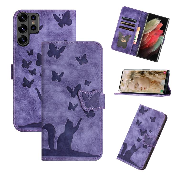 Butterfly Cat Embossing Flip Leather Phone Case, For Galaxy S26 FE 5G, For Samsung Galaxy S26+ 5G, For Samsung Galaxy S26 Edge 5G, For Samsung Galaxy S26 Ultra 5G, For Samsung Galaxy S26 5G, For Samsung Galaxy S25 FE 5G, For Samsung Galaxy S25 5G      ...