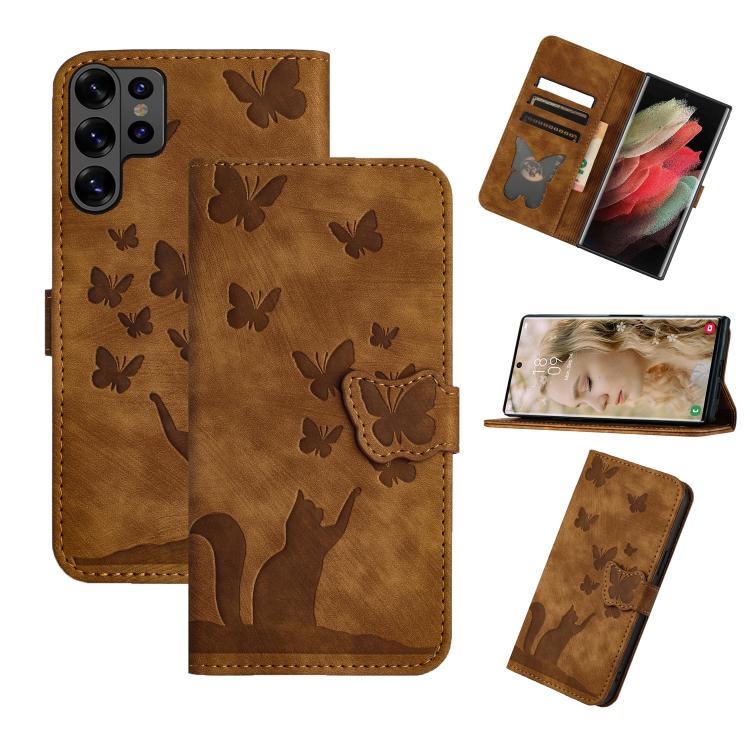 Butterfly Cat Embossing Flip Leather Phone Case, For Galaxy S26 FE 5G, For Samsung Galaxy S26+ 5G, For Samsung Galaxy S26 Edge 5G, For Samsung Galaxy S26 Ultra 5G, For Samsung Galaxy S26 5G, For Samsung Galaxy S25 FE 5G, For Samsung Galaxy S25 5G      ...
