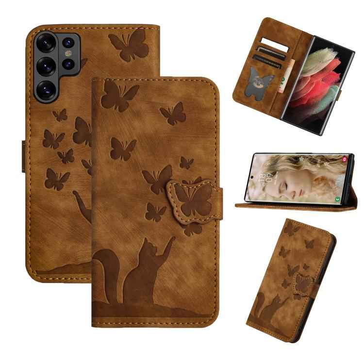Butterfly Cat Embossing Flip Leather Phone Case, For Samsung Galaxy S26+ 5G, For Samsung Galaxy S26 Edge 5G, For Samsung Galaxy S26 Ultra 5G, For Samsung Galaxy S26 5G, For Samsung Galaxy S25 FE 5G, For Samsung Galaxy S25 5G, For Samsung Galaxy S25+ 5G...