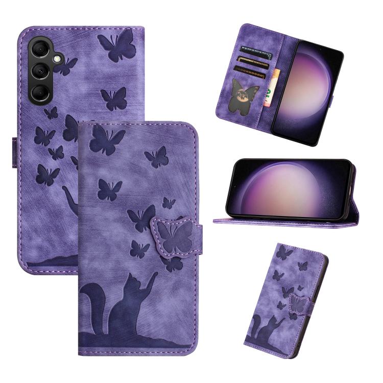 Butterfly Cat Embossing Flip Leather Phone Case, For Galaxy S26 FE 5G, For Samsung Galaxy S26+ 5G, For Samsung Galaxy S26 Edge 5G, For Samsung Galaxy S26 Ultra 5G, For Samsung Galaxy S26 5G, For Samsung Galaxy S25 FE 5G, For Samsung Galaxy S25 5G      ...
