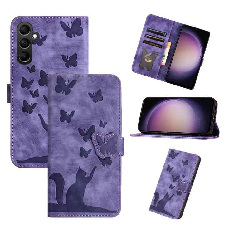Butterfly Cat Embossing Flip Leather Phone Case, For Samsung Galaxy S26+ 5G, For Samsung Galaxy S26 Edge 5G, For Samsung Galaxy S26 Ultra 5G, For Samsung Galaxy S26 5G, For Samsung Galaxy S25 FE 5G, For Samsung Galaxy S25 5G, For Samsung Galaxy S25+ 5G...
