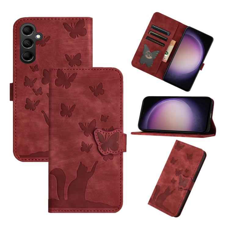 Butterfly Cat Embossing Flip Leather Phone Case, For Samsung Galaxy S26+ 5G, For Samsung Galaxy S26 Edge 5G, For Samsung Galaxy S26 Ultra 5G, For Samsung Galaxy S26 5G, For Samsung Galaxy S25 FE 5G, For Samsung Galaxy S25 5G, For Samsung Galaxy S25+ 5G...