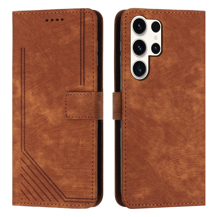 Skin Feel Stripe Pattern Leather Phone Case with Lanyard, For Samsung Galaxy S26+ 5G, For Samsung Galaxy S26 Ultra 5G, For Samsung Galaxy S26 5G, For Samsung Galaxy S25 FE 5G, For Samsung Galaxy S25 Edge 5G, For Samsung Galaxy S25 / S24 5G             ...