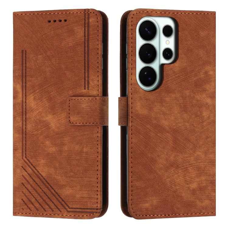 Skin Feel Stripe Pattern Leather Phone Case with Lanyard, For Samsung Galaxy S26+ 5G, For Samsung Galaxy S26 Ultra 5G, For Samsung Galaxy S26 5G, For Samsung Galaxy S25 FE 5G, For Samsung Galaxy S25 Edge 5G, For Samsung Galaxy S25 / S24 5G             ...