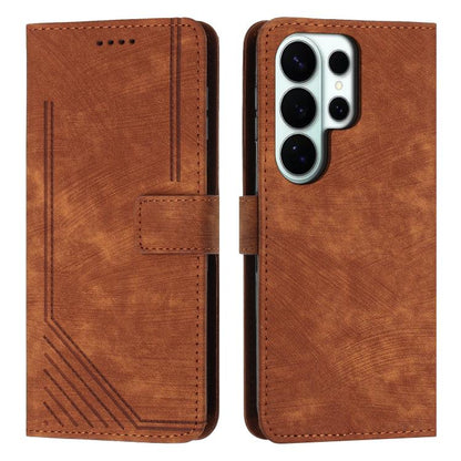 Skin Feel Stripe Pattern Leather Phone Case with Lanyard, For Samsung Galaxy S26+ 5G, For Samsung Galaxy S26 Ultra 5G, For Samsung Galaxy S26 5G, For Samsung Galaxy S25 FE 5G, For Samsung Galaxy S25 Edge 5G, For Samsung Galaxy S25 / S24 5G             ...