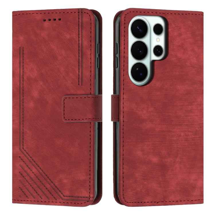 Skin Feel Stripe Pattern Leather Phone Case with Lanyard, For Samsung Galaxy S26+ 5G, For Samsung Galaxy S26 Ultra 5G, For Samsung Galaxy S26 5G, For Samsung Galaxy S25 FE 5G, For Samsung Galaxy S25 Edge 5G, For Samsung Galaxy S25 / S24 5G             ...