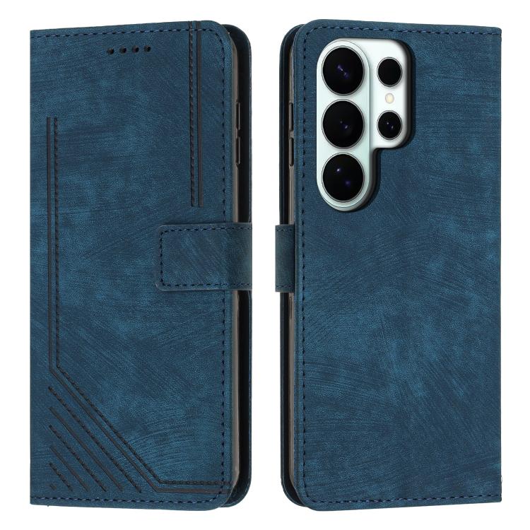 Skin Feel Stripe Pattern Leather Phone Case with Lanyard, For Samsung Galaxy S26+ 5G, For Samsung Galaxy S26 Ultra 5G, For Samsung Galaxy S26 5G, For Samsung Galaxy S25 FE 5G, For Samsung Galaxy S25 Edge 5G, For Samsung Galaxy S25 / S24 5G             ...