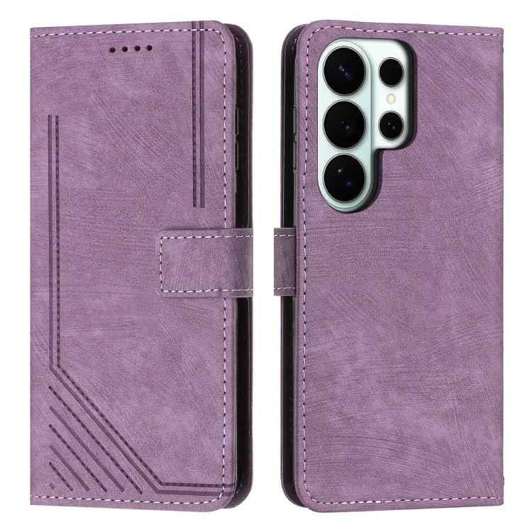 Skin Feel Stripe Pattern Leather Phone Case with Lanyard, For Samsung Galaxy S26+ 5G, For Samsung Galaxy S26 Ultra 5G, For Samsung Galaxy S26 5G, For Samsung Galaxy S25 FE 5G, For Samsung Galaxy S25 Edge 5G, For Samsung Galaxy S25 / S24 5G             ...