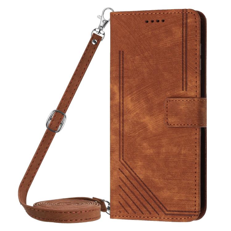 Skin Feel Stripe Pattern Leather Phone Case with Lanyard, For Samsung Galaxy S26+ 5G, For Samsung Galaxy S26 Ultra 5G, For Samsung Galaxy S26 5G, For Samsung Galaxy S25 FE 5G, For Samsung Galaxy S25 Edge 5G, For Samsung Galaxy S25 / S24 5G             ...