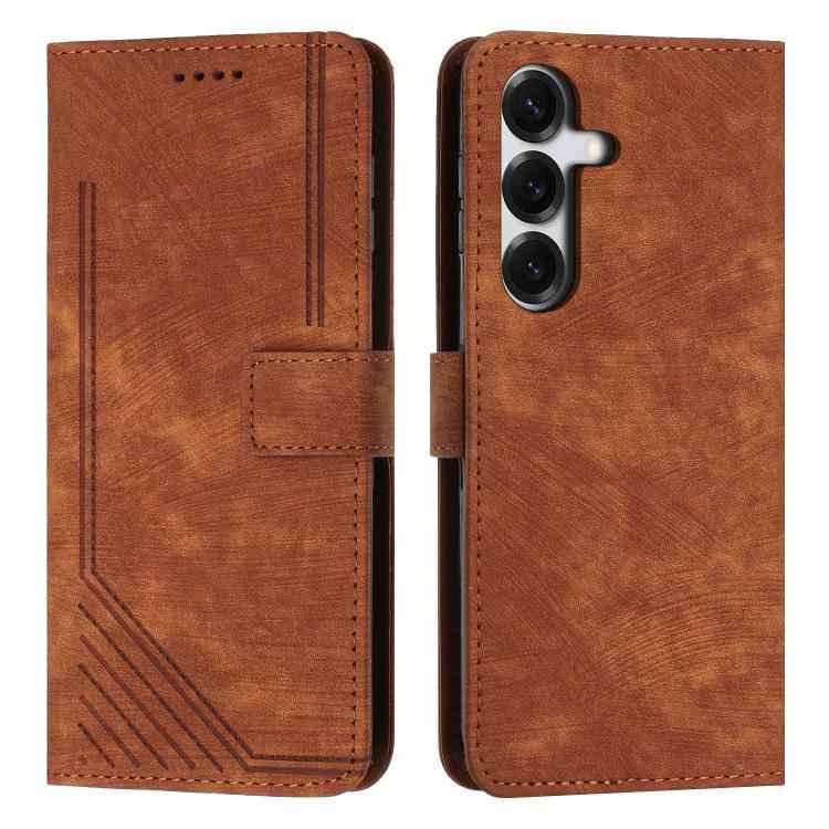 Skin Feel Stripe Pattern Leather Phone Case with Lanyard, For Samsung Galaxy S26+ 5G, For Samsung Galaxy S26 Ultra 5G, For Samsung Galaxy S26 5G, For Samsung Galaxy S25 FE 5G, For Samsung Galaxy S25 Edge 5G, For Samsung Galaxy S25 / S24 5G             ...