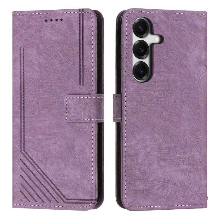 Skin Feel Stripe Pattern Leather Phone Case with Lanyard, For Samsung Galaxy S26+ 5G, For Samsung Galaxy S26 Ultra 5G, For Samsung Galaxy S26 5G, For Samsung Galaxy S25 FE 5G, For Samsung Galaxy S25 Edge 5G, For Samsung Galaxy S25 / S24 5G             ...