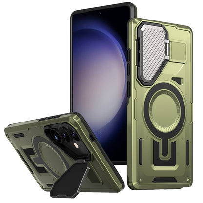 Shield Frame Holder MagSafe Phone Case, For Samsung Galaxy S24 Ultra 5G, For Samsung Galaxy S24+ 5G, For Samsung Galaxy S24 5G, For Samsung Galaxy S23 FE 5G, For Samsung Galaxy S23 Ultra 5G, For Samsung Galaxy S23+ 5G