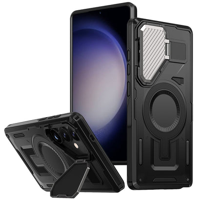 Shield Frame Holder MagSafe Phone Case, For Samsung Galaxy S24 Ultra 5G, For Samsung Galaxy S24+ 5G, For Samsung Galaxy S24 5G, For Samsung Galaxy S23 FE 5G, For Samsung Galaxy S23 Ultra 5G, For Samsung Galaxy S23+ 5G